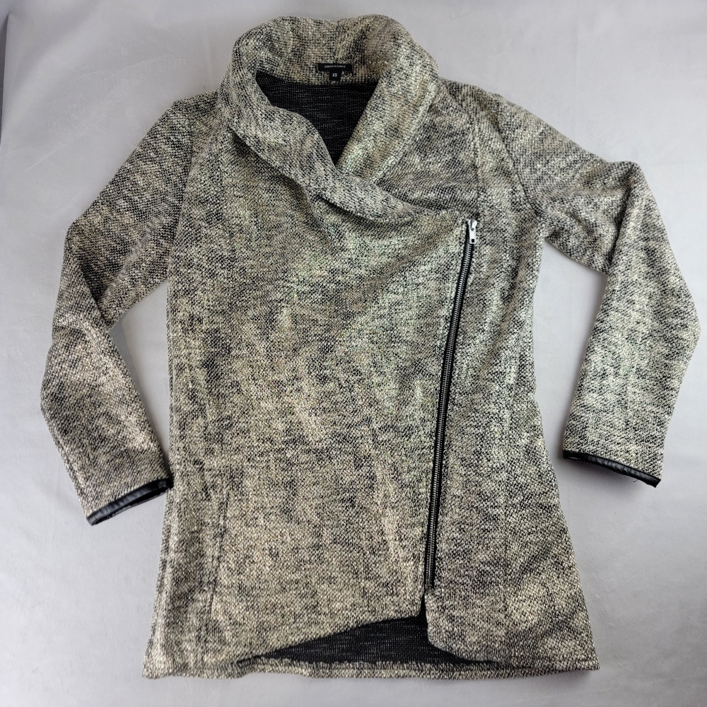 Stella & Dot  XS Gold Rebel Metallic‎ Moto Jacket Cardigan Holiday Asymmetrical